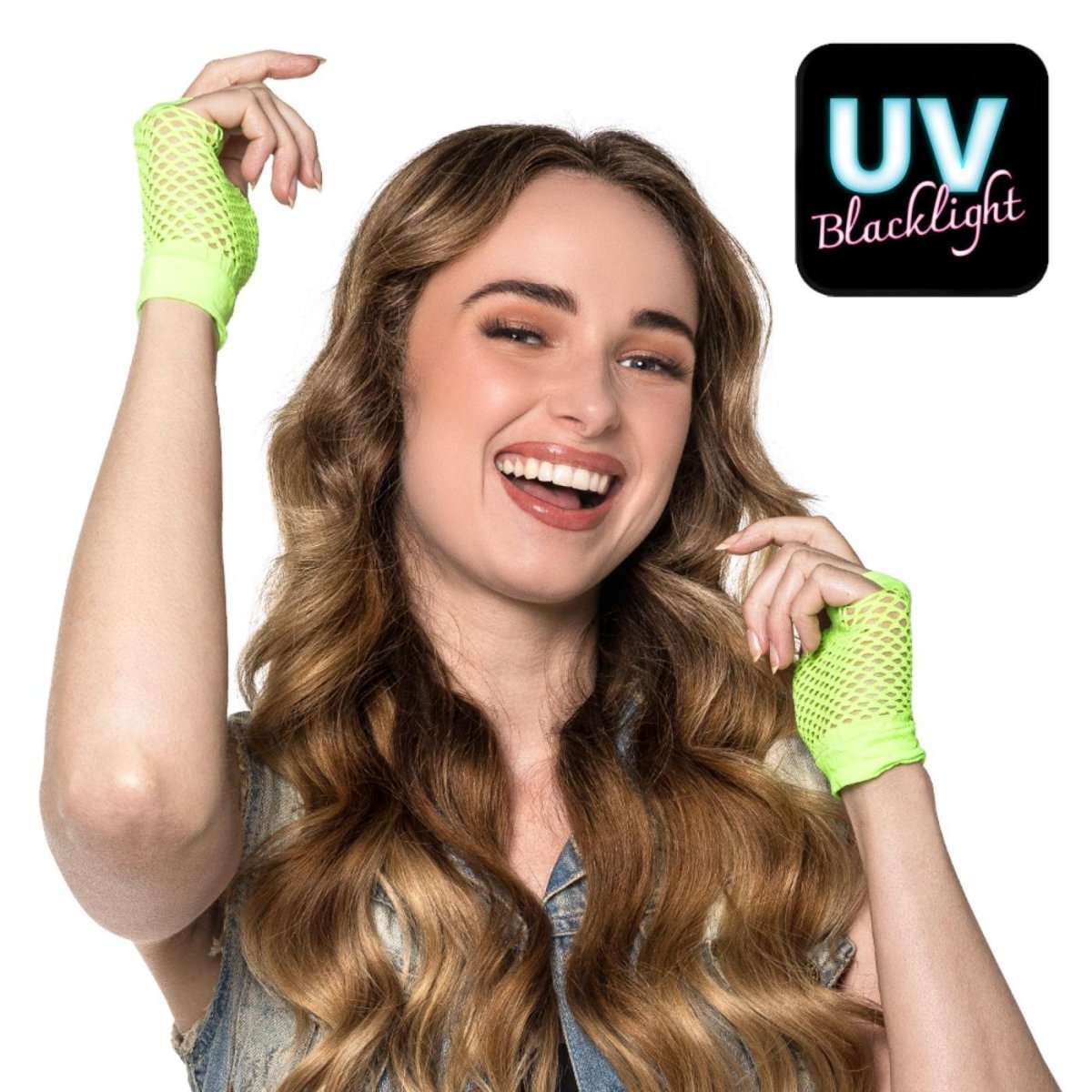 Boland - Short Mesh Fingerless Gloves (Neon Green) - Adult - Fancy Dress Central