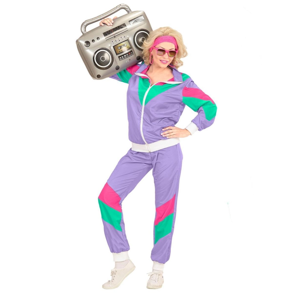 Widmann - 80s Shell Suit Costume (Purple/Pink/Green) - Adult - Fancy Dress Central
