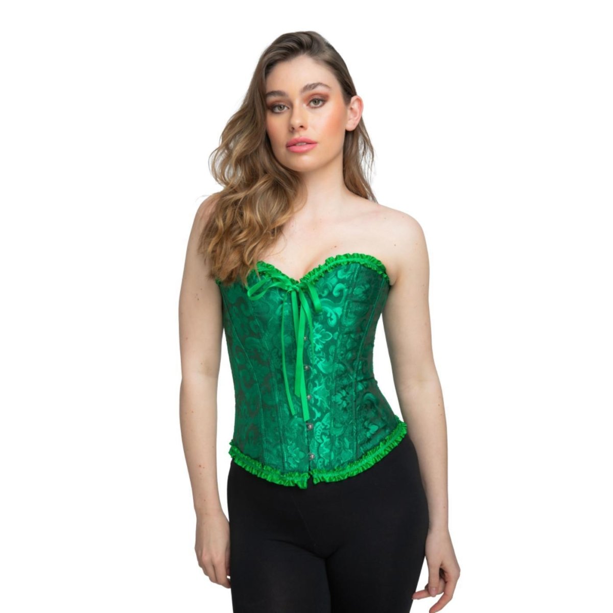 Wicked Costumes - Satin Patterned Corset (Green) - Women - Fancy Dress Central