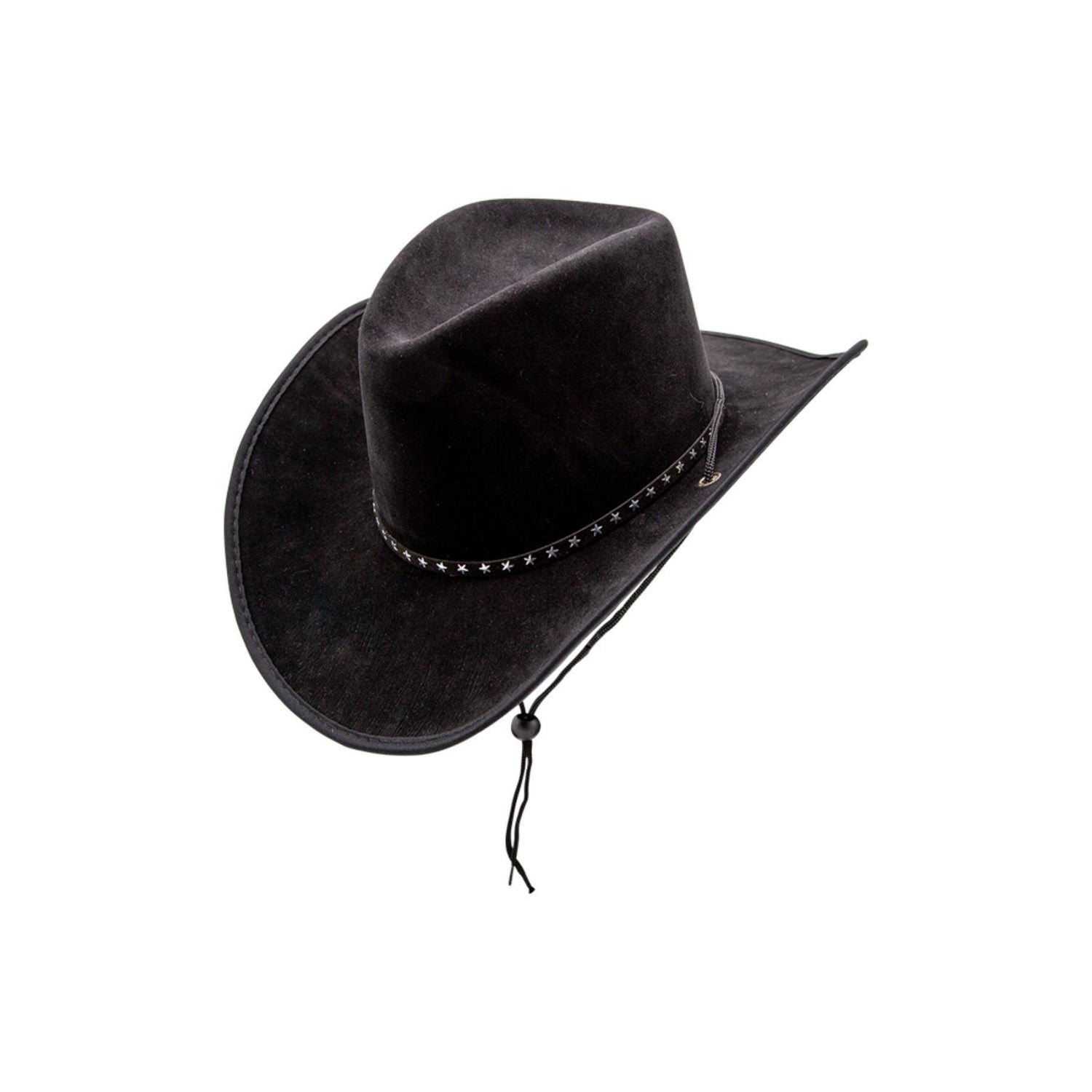Suede Texan Cowboy Hat with Stars (Black) - Adult