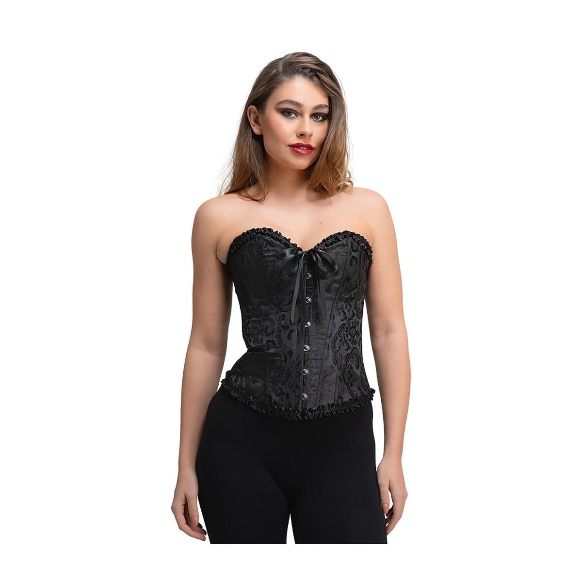 Wicked Costumes - Satin Patterned Corset (Black) - Women - Fancy Dress Central