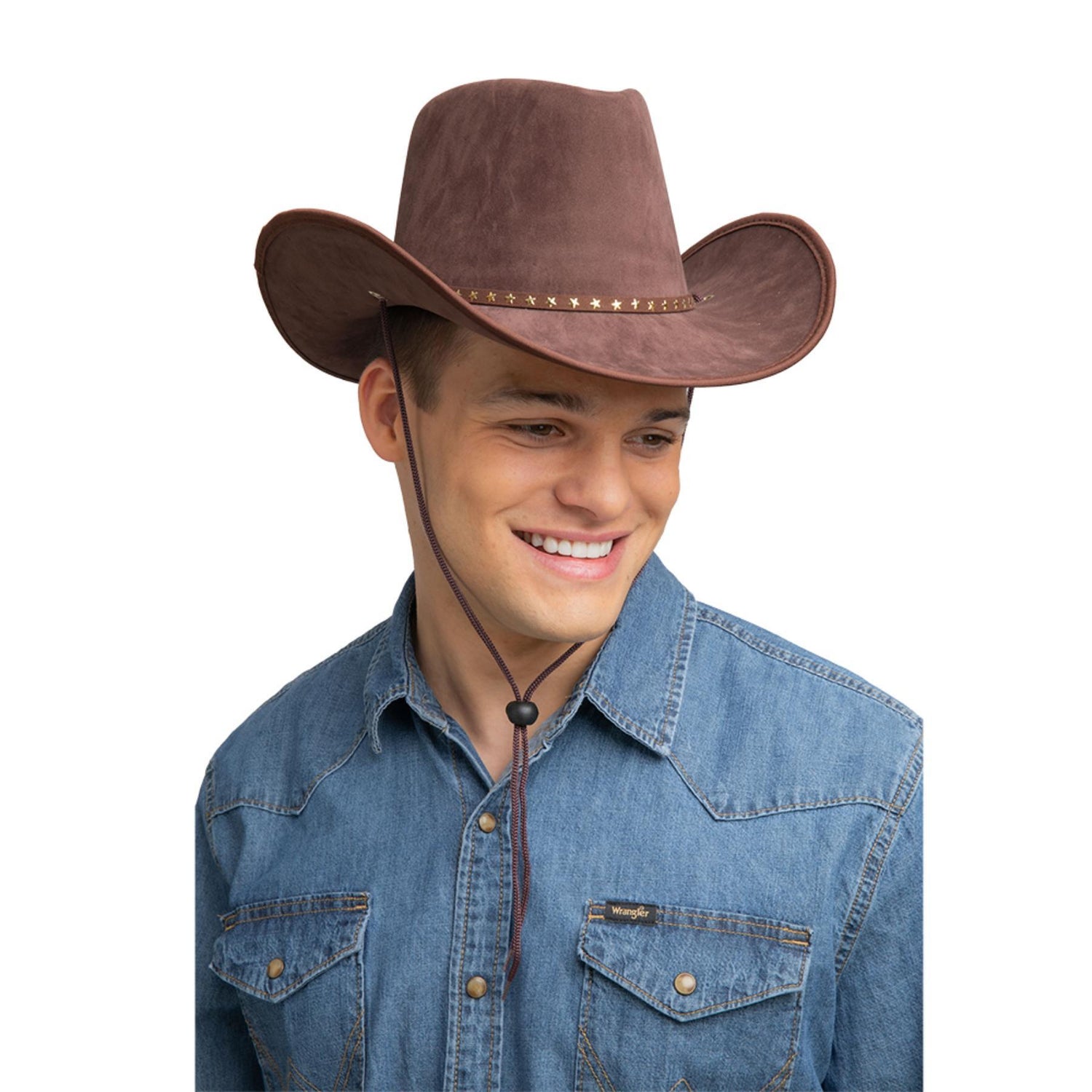 Suede Texan Cowboy Hat with Stars (Brown) - Adult