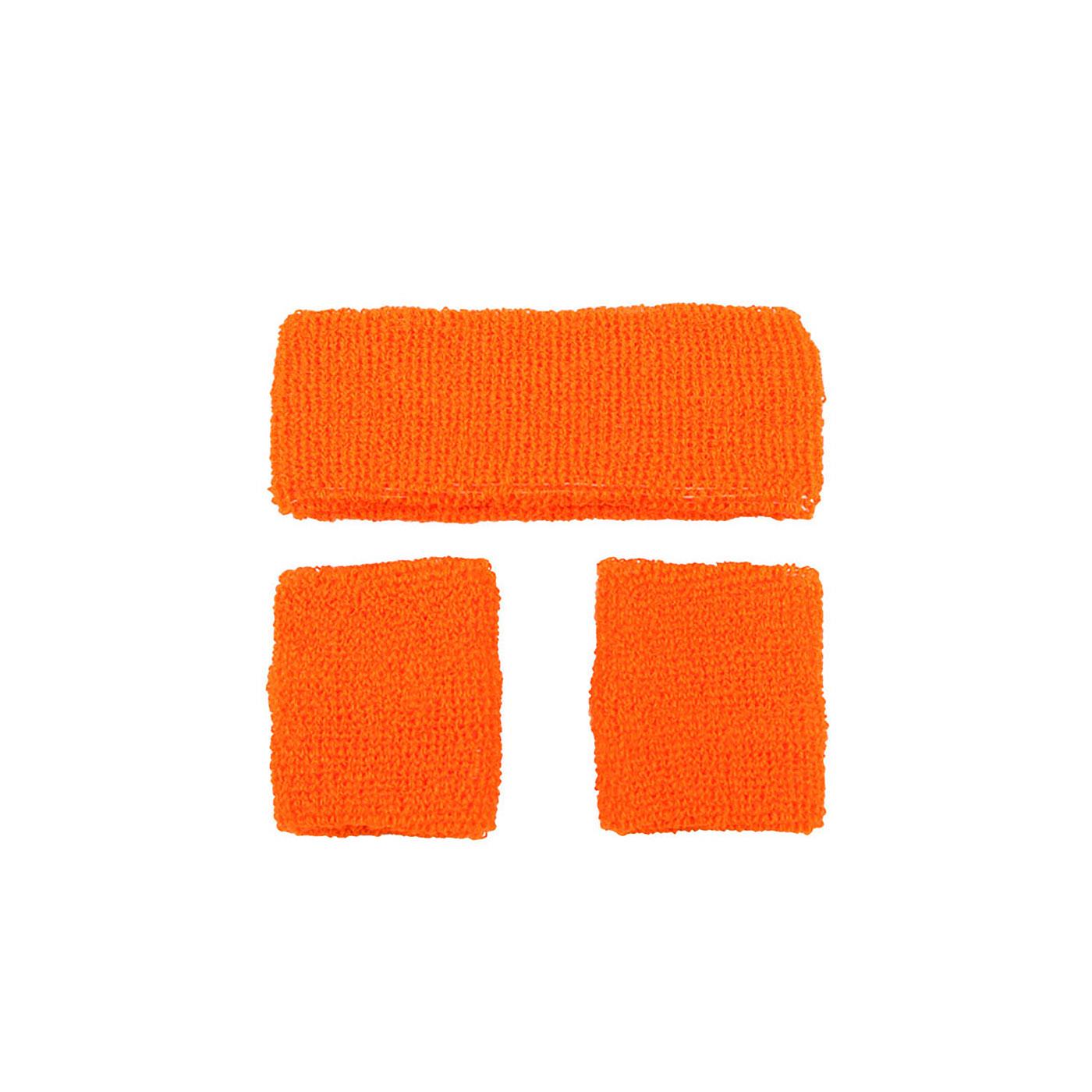 80s Sweatband & Wristbands (Neon Orange) - Adult