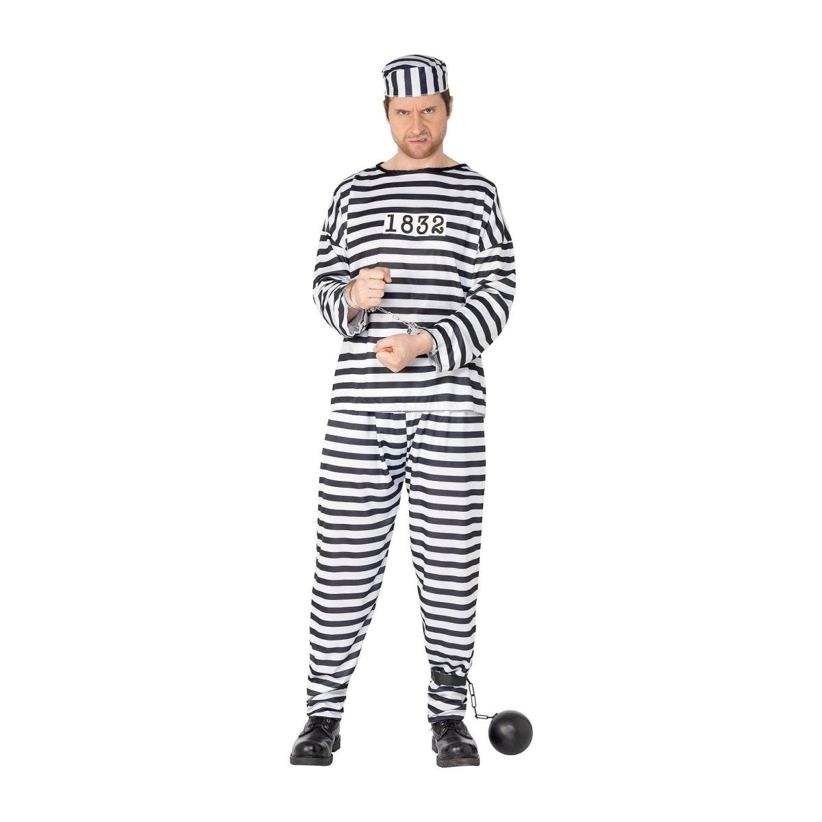 Smiffys - Black & White Convict Costume - Men - Fancy Dress Central