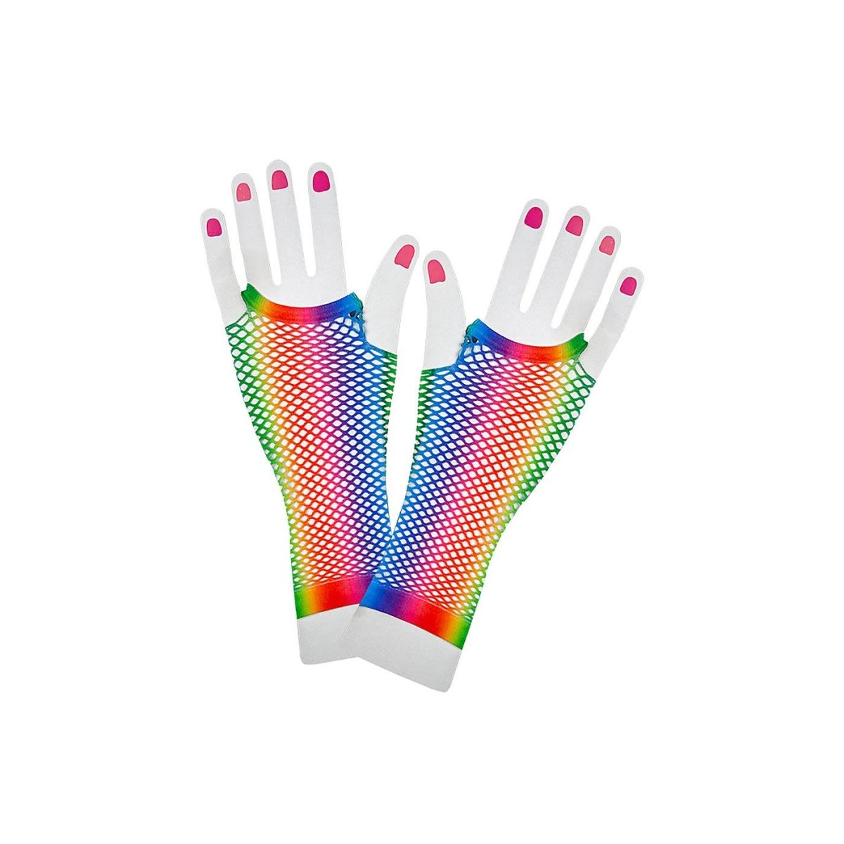 Wicked Costumes - Neon Rainbow Long Net Gloves - Adult - Fancy Dress Central