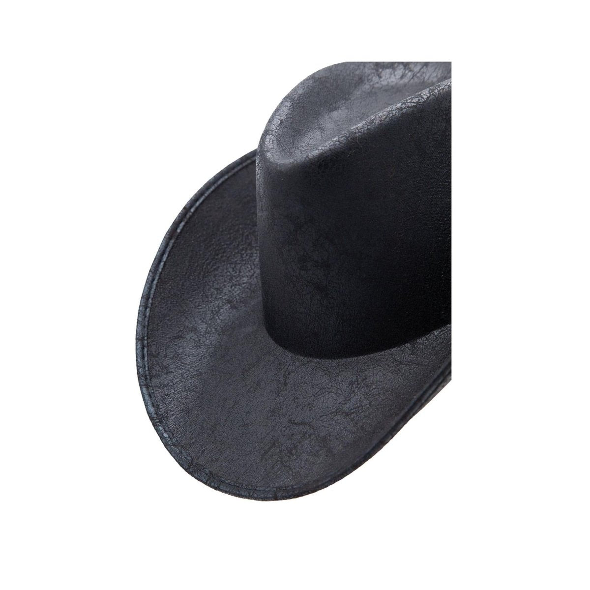 Wicked Costumes Ltd - Aged Faux Leather Texan Cowboy Hat (Black) - Adult - Fancy Dress Central