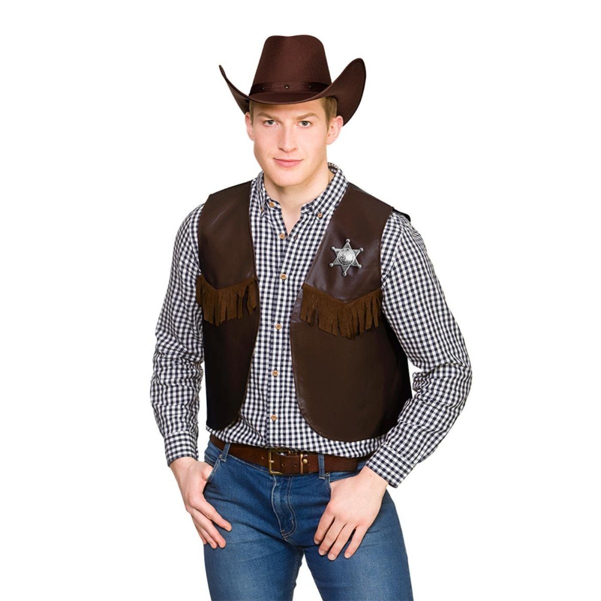 Wicked Costumes Ltd - Cowboy Waistcoat (Dark Brown) - Adult - Fancy Dress Central