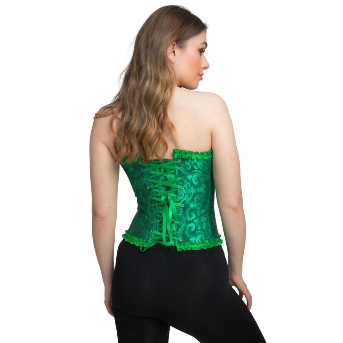 Wicked Costumes - Satin Patterned Corset (Green) - Women - Fancy Dress Central