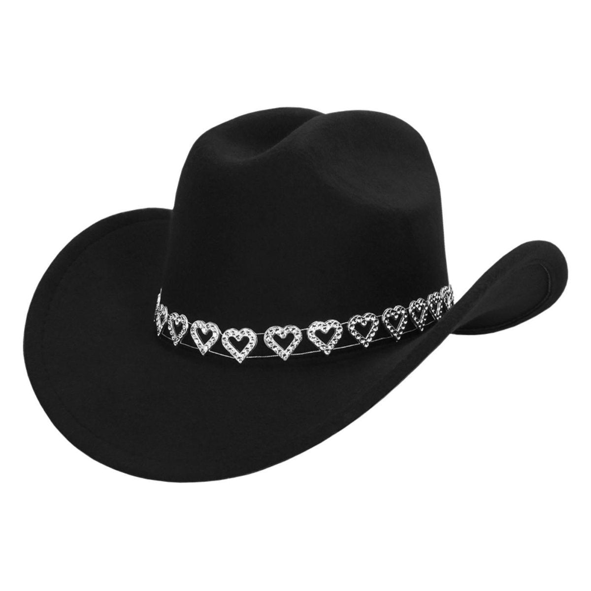 Boland - Silver Hearts Cowboy Hat (Black) - Adult - Fancy Dress Central