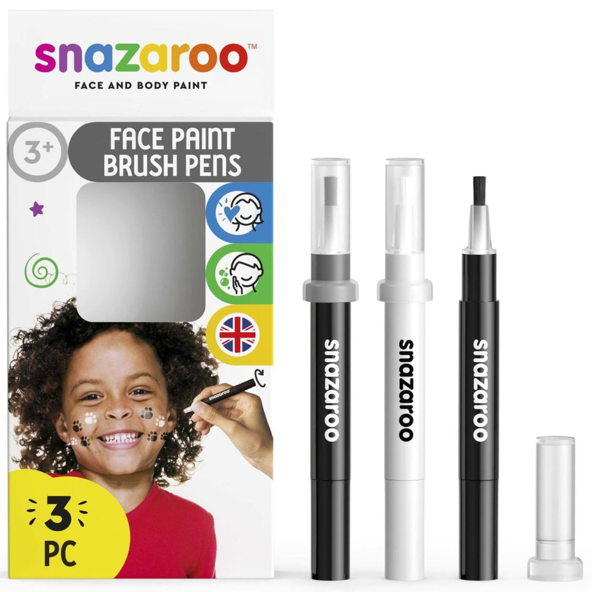 Face Paint Brush Pens (3 Pack) - Monochrome