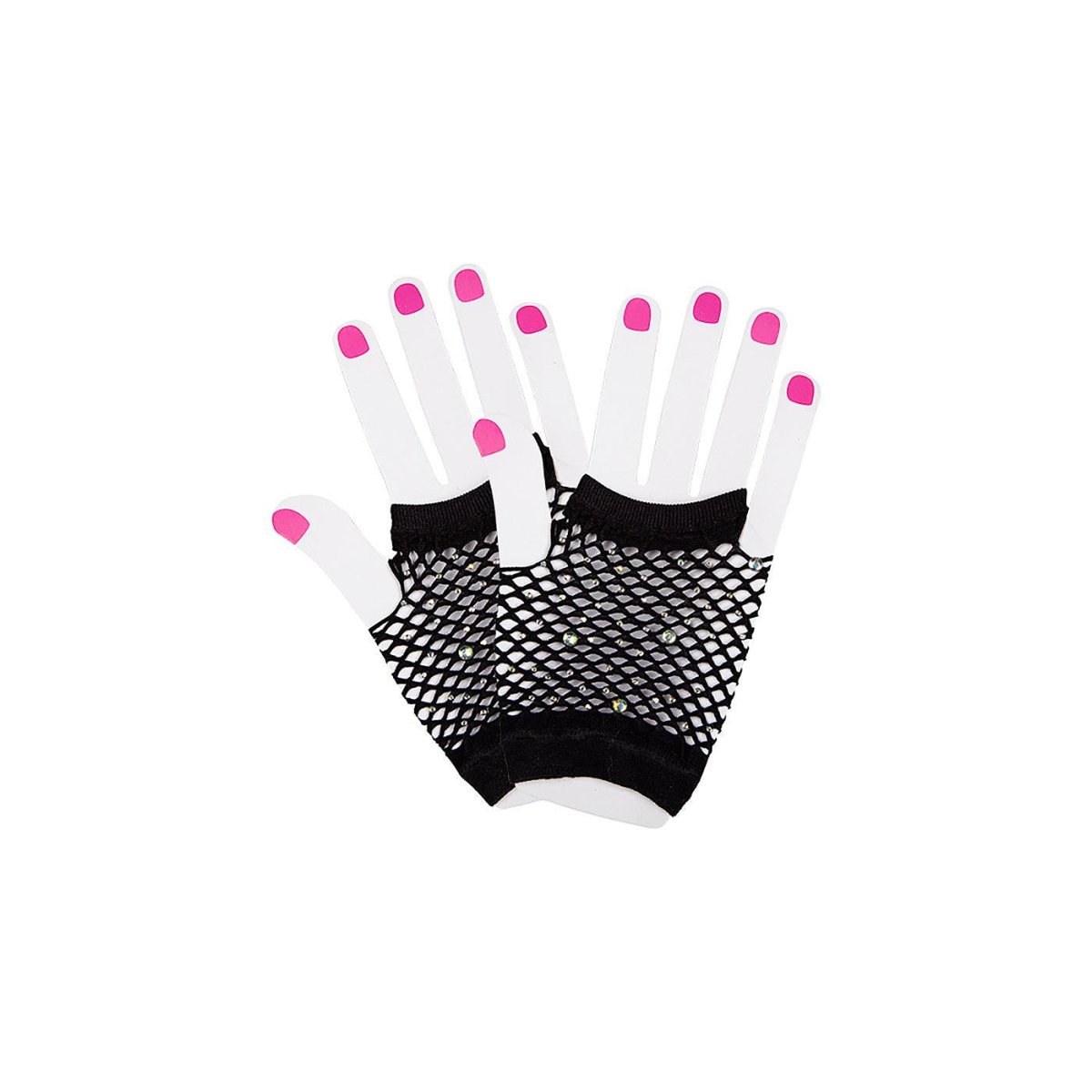 Wicked Costumes Ltd - Short Net Gloves with Diamantes (Black) - Women - Fancy Dress Central