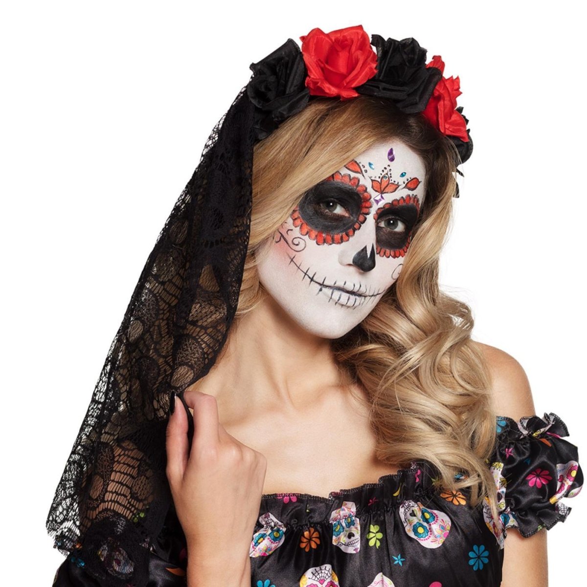 Boland - La Rosa Day of the Dead Headband with Veil - Women - Fancy Dress Central