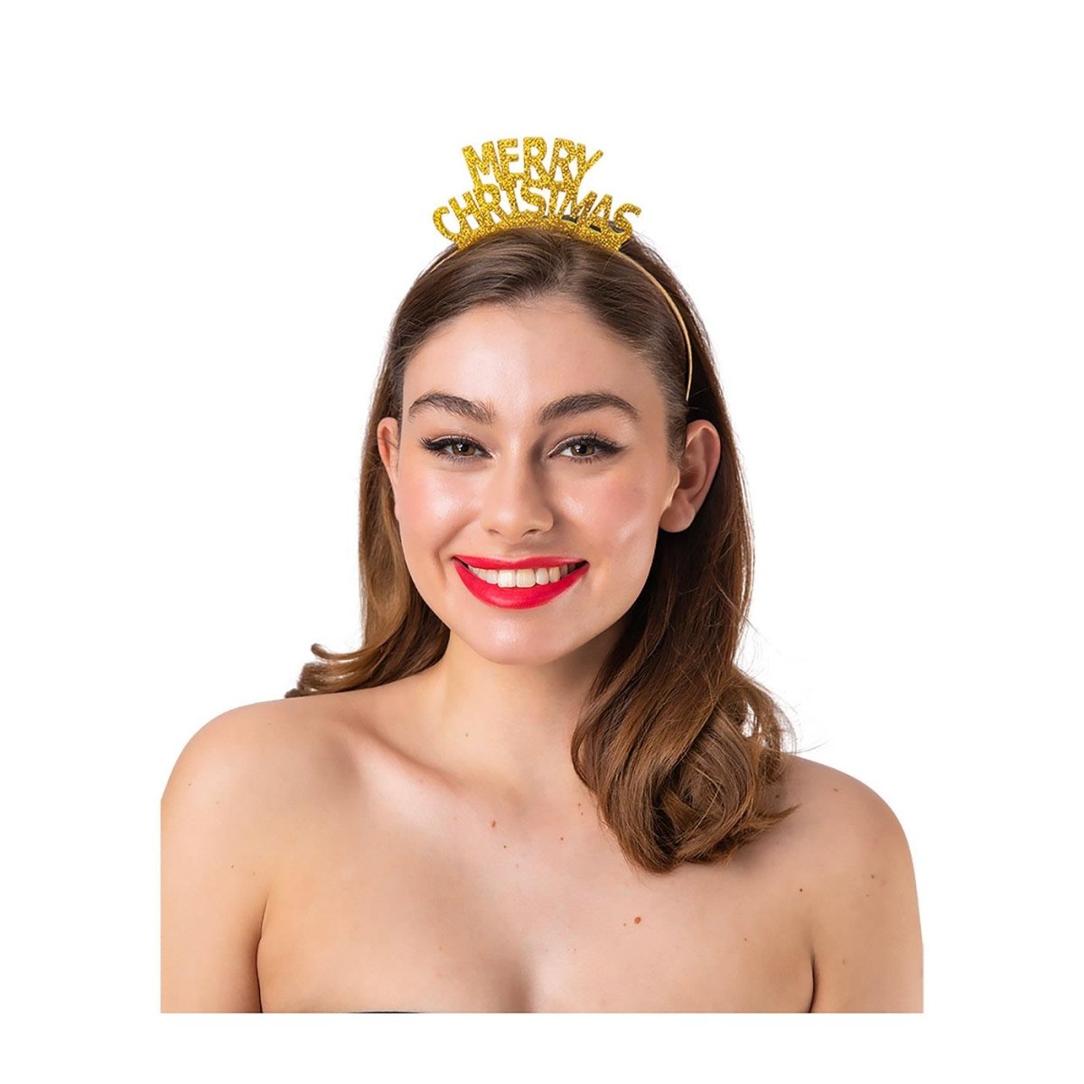 Wicked Costumes Ltd - Merry Christmas on a Headband (Gold) - Adult - Fancy Dress Central