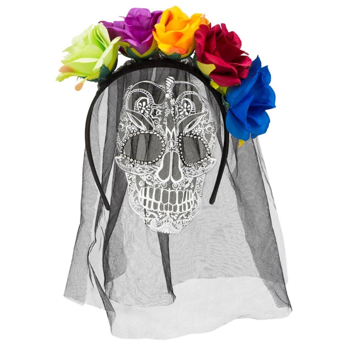 Boland - La Calaca Day of the Dead Headband with Veil - Women - Fancy Dress Central