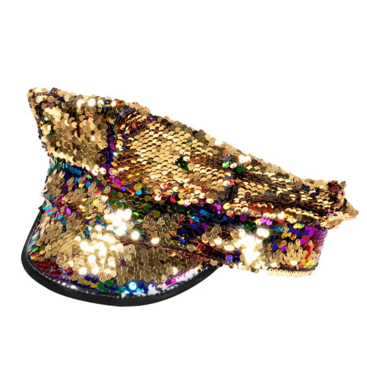 Rainbow Sequin Captain Hat - Adult