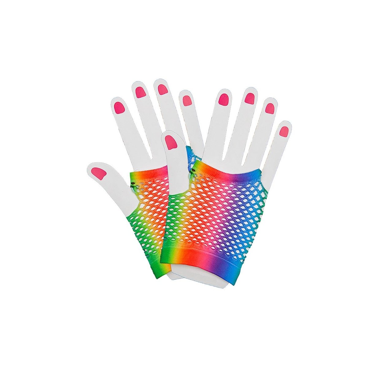 Wicked Costumes Ltd - Short 80s Net Gloves (Rainbow) - Adult - Fancy Dress Central