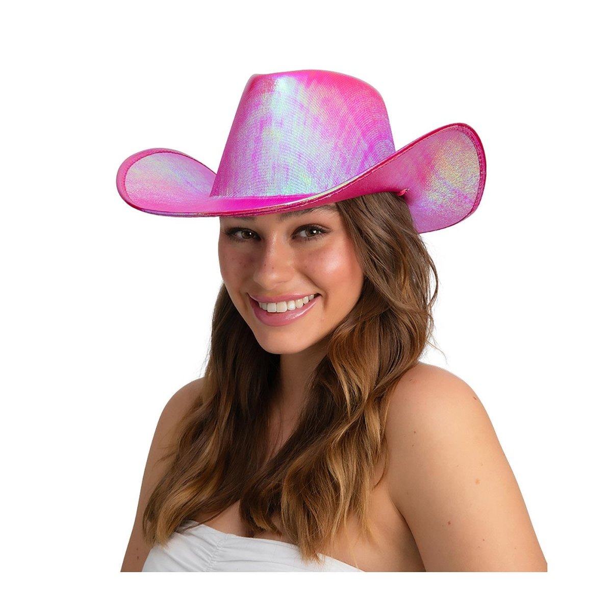 Wicked Costumes Ltd - Iridescent Texan Cowboy Hat (Hot Pink) - Adult - Fancy Dress Central