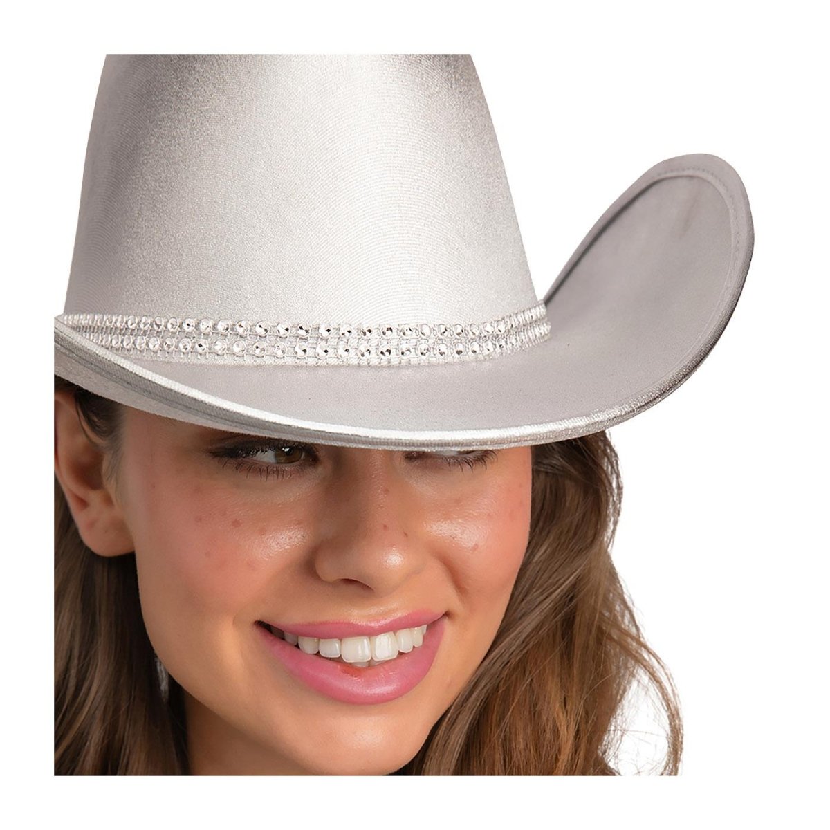 Wicked Costumes Ltd - Silver Rhinestone Band Texan Cowboy Hat - Adult - Fancy Dress Central
