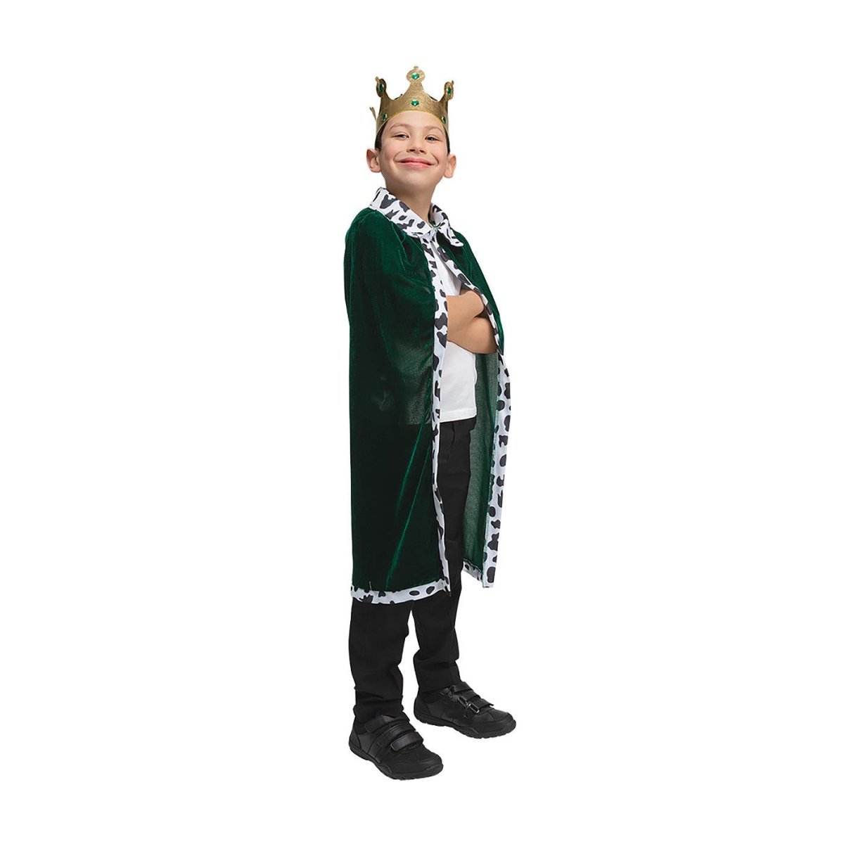 Wicked Costumes Ltd - Velvet Robe & Crown (Green & Cowprint) - Child - Fancy Dress Central