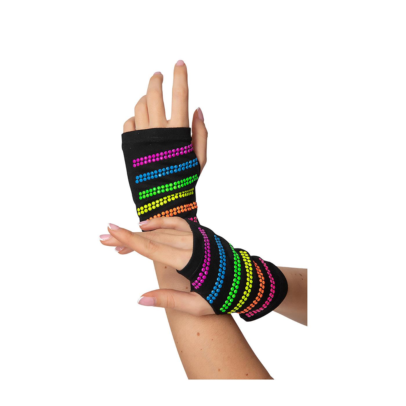 Wicked Costumes - 80s Multi Colour Neon Bead Gloves - Women