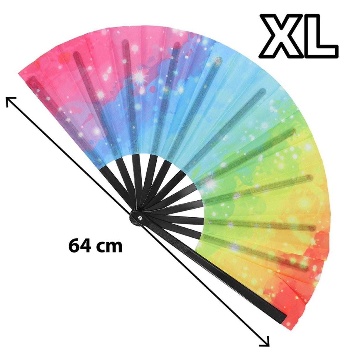 Boland - XL Rave Hand Fan (Rainbow Vibe) - Adult - Fancy Dress Central