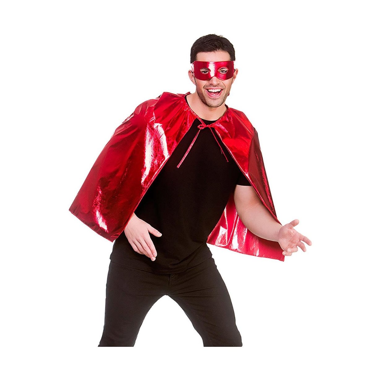 Wicked Costumes Ltd - Superhero Cape & Mask (Metallic Red) - Adult - Fancy Dress Central
