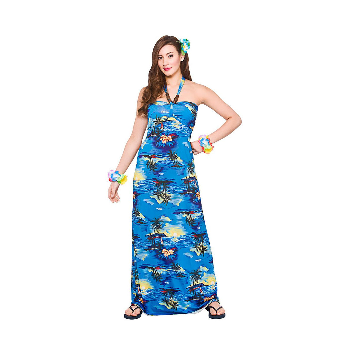 Hawaii Maxi Dress (Blue Palm Trees) - Women