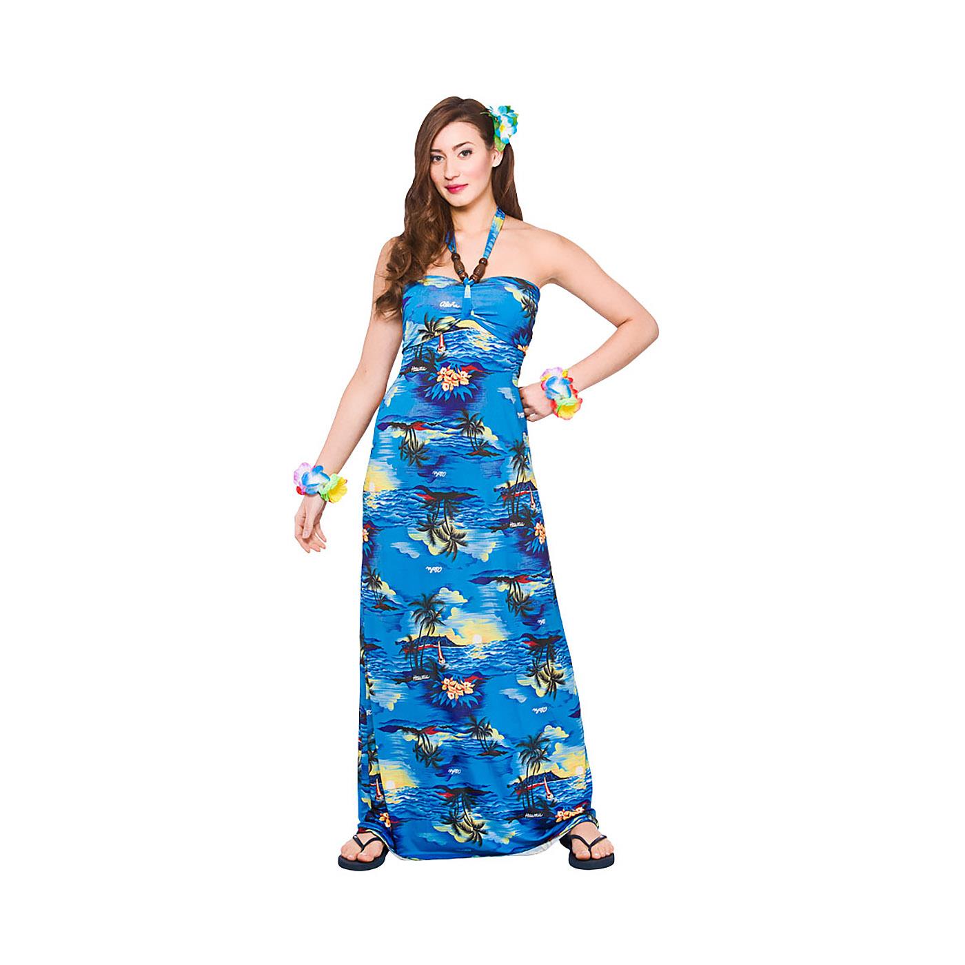 Hawaii Maxi Dress (Blue Palm Trees) - Women