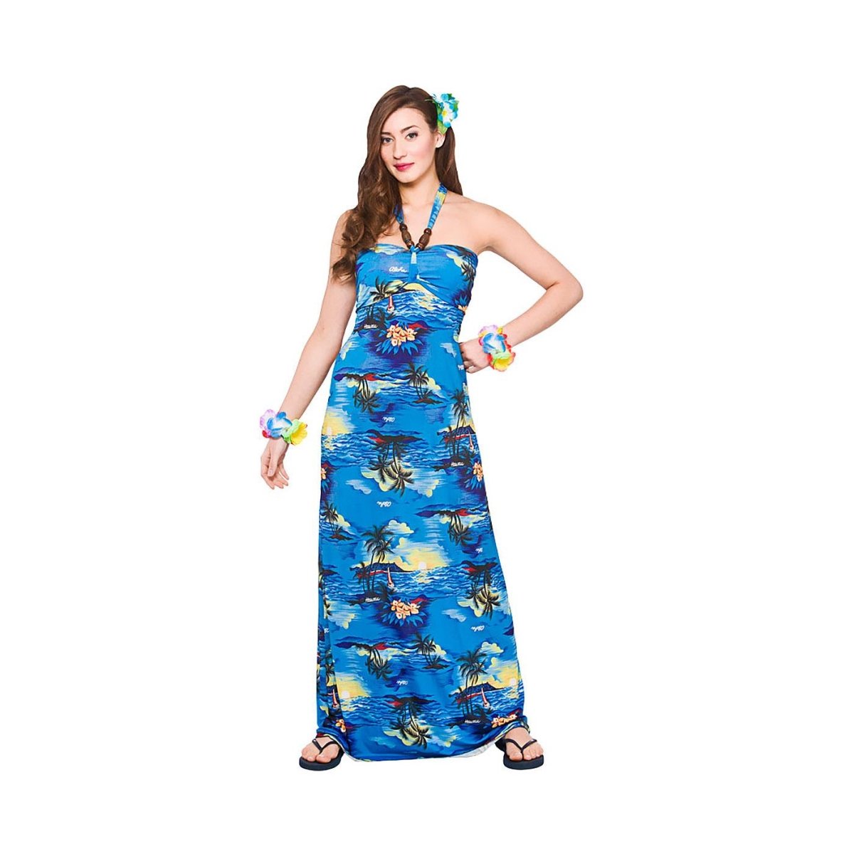 Wicked Costumes - Hawaii Maxi Dress (Blue Palm Trees) - Women - Fancy Dress Central