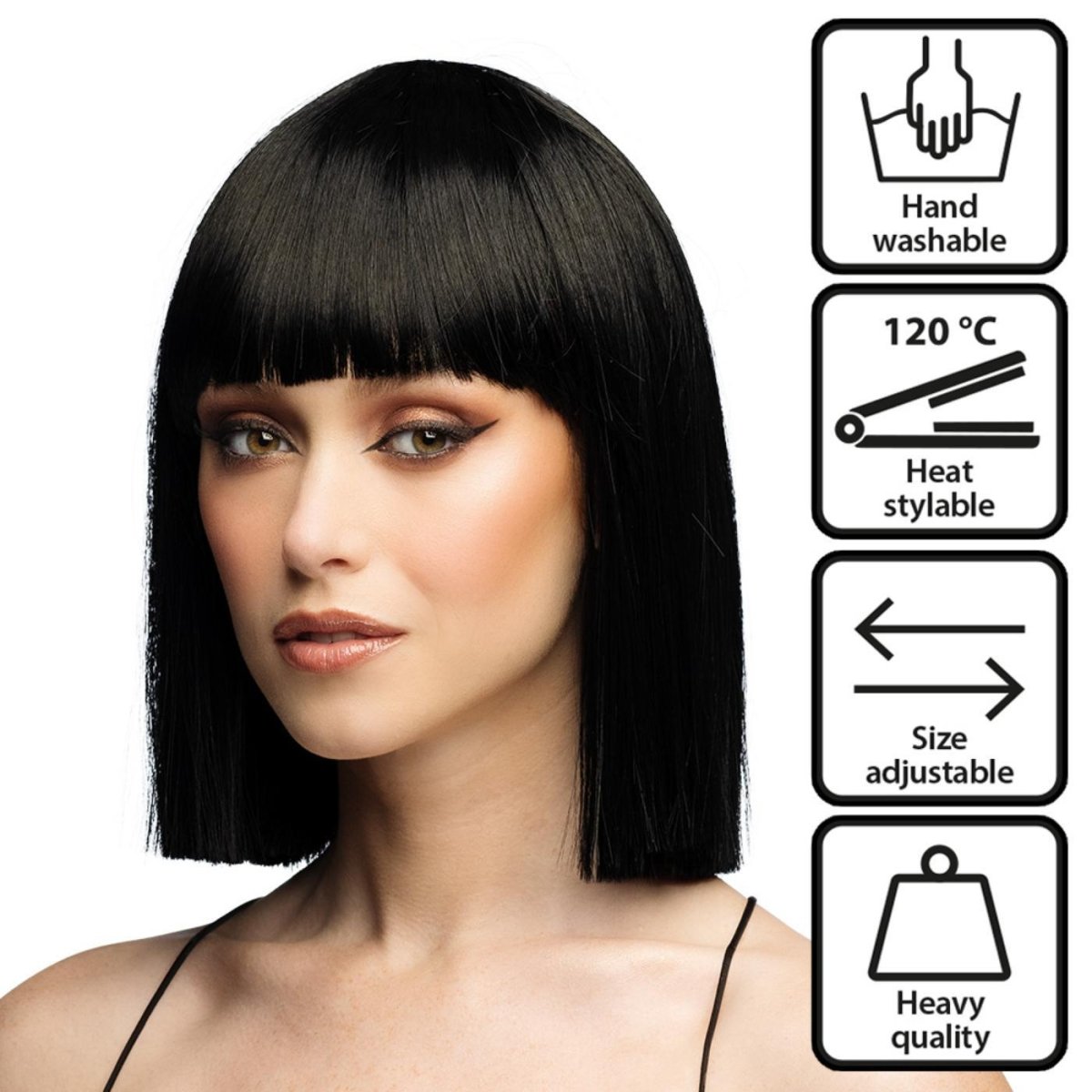 Fancy Dress Central - Bob Wig with Fringe (Black) - Adult - Fancy Dress Central