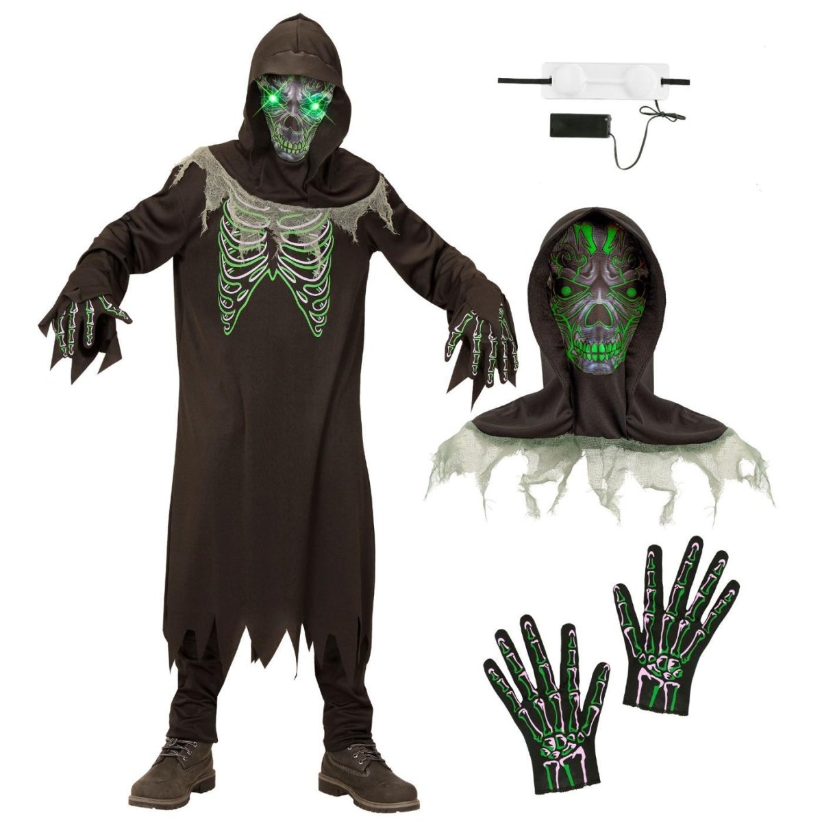 Widmann - Grim Reaper Light Up Eyes Costume - Child - Fancy Dress Central