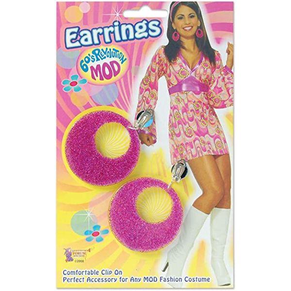 Rubies Masquerade Co. (UK) Ltd - 60s Revolution Mod Glitter Earrings (Pink) - Women - Fancy Dress Central
