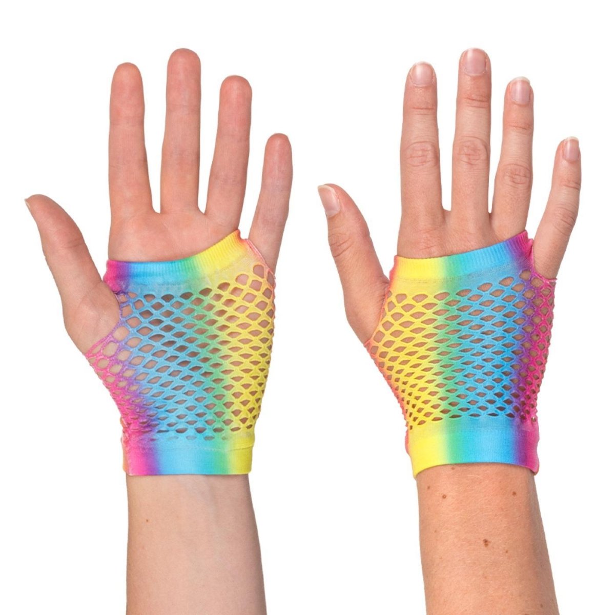 Boland - Short Mesh Fingerless Gloves (Rainbow) - Adult - Fancy Dress Central