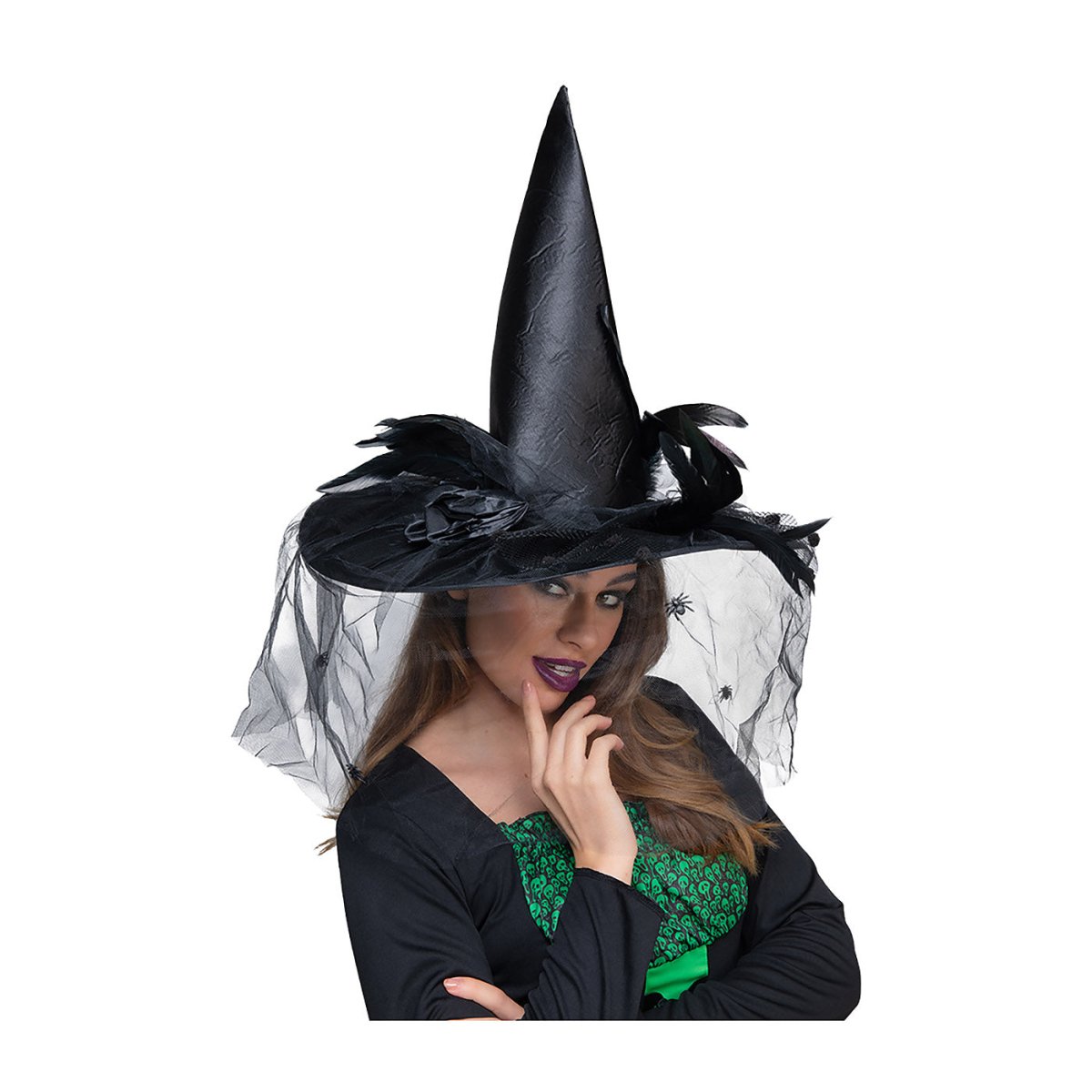 Wicked Costumes Ltd - Witches Hat with Feathers - Women - Fancy Dress Central