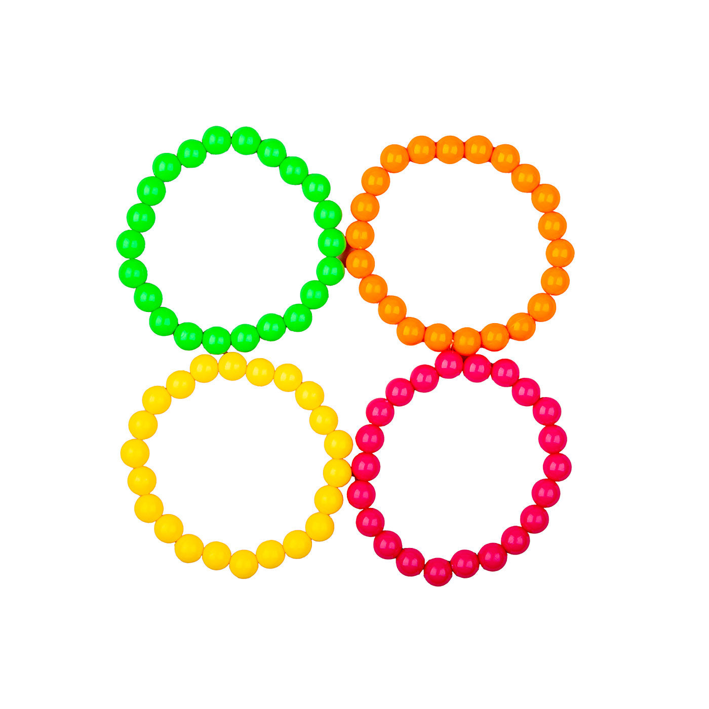 80s Neon Beaded Bangle Bracelet Set (4 Piece) - Adult