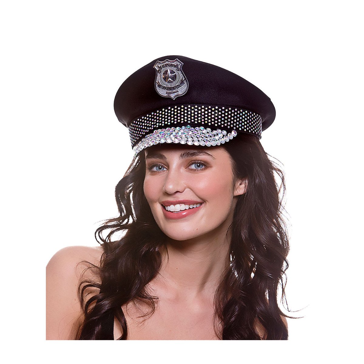 Wicked Costumes Ltd - Cop Hat with Diamantes - Women - Fancy Dress Central