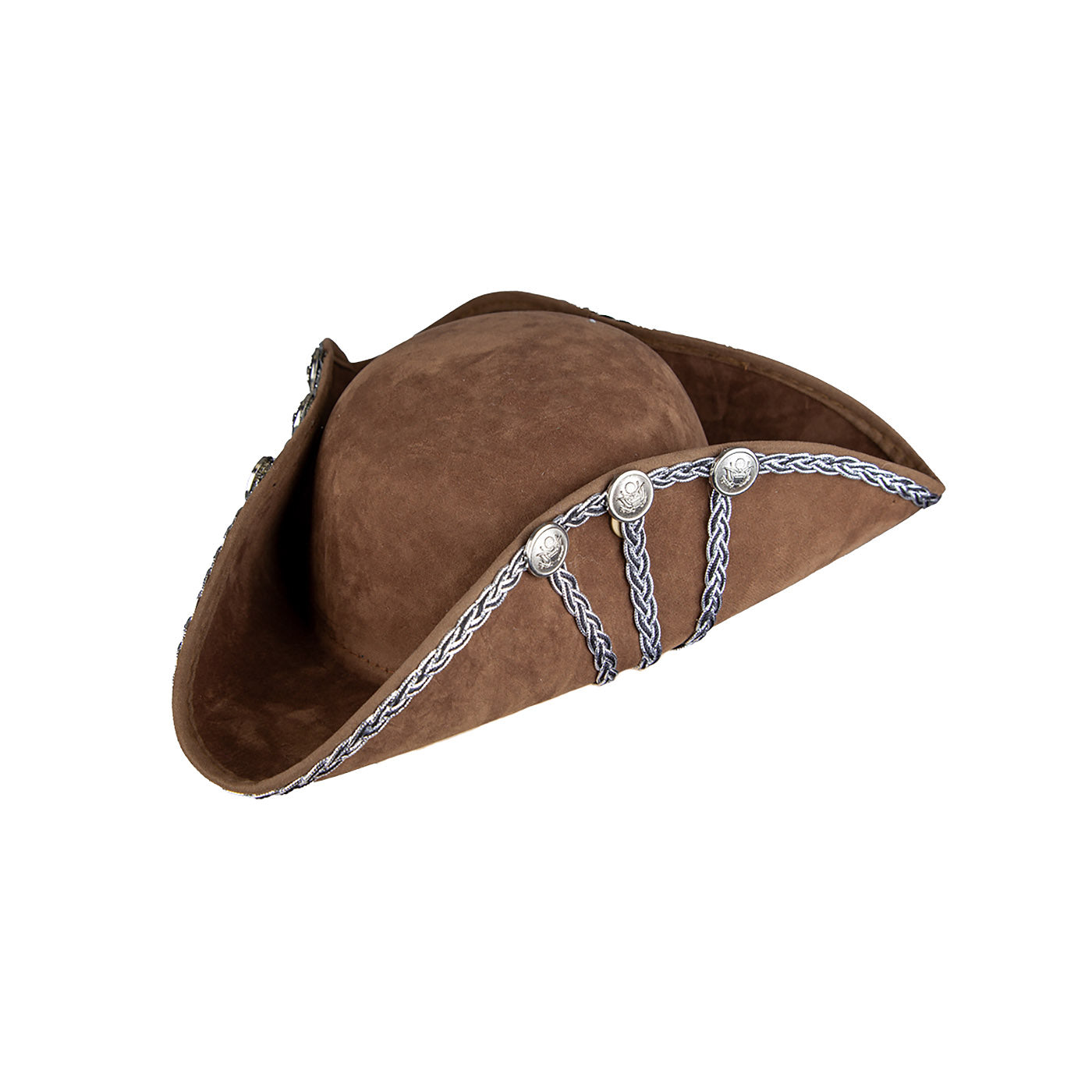 Brown Pirate Hat with Silver Trim - Adult