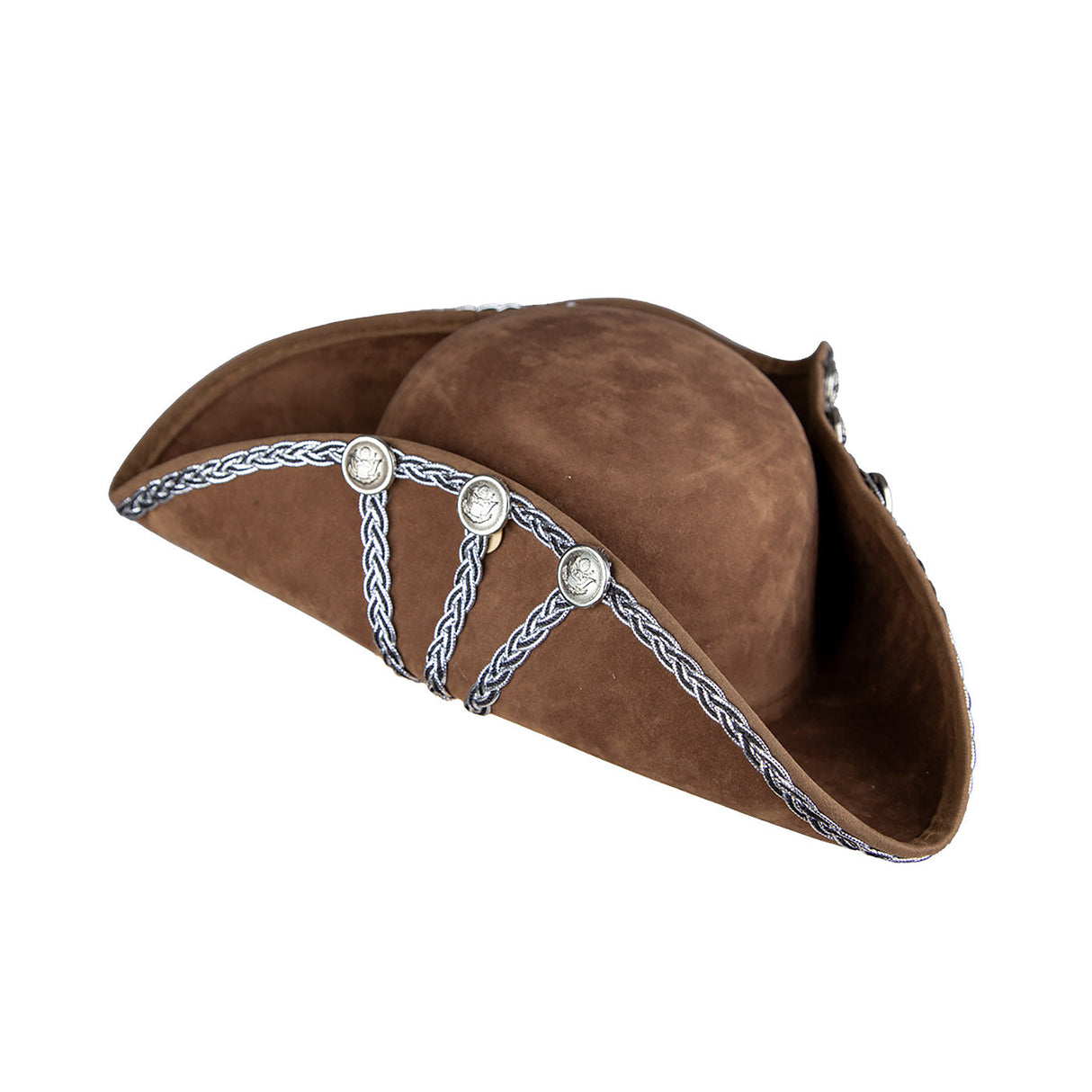 Brown Pirate Hat with Silver Trim - Adult