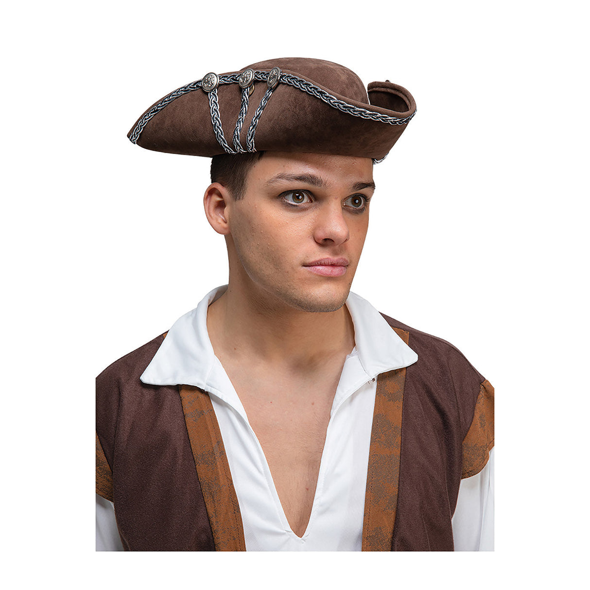 Brown Pirate Hat with Silver Trim - Adult
