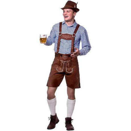 Adult Men's Deluxe Authentic Lederhosen Faux Suede Fancy Dress Costume