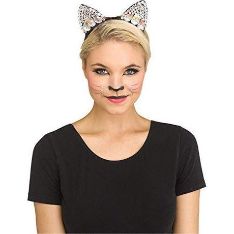 Adult Unisex Jewelled Cat Ears Fancy Dress Accessory - One Size