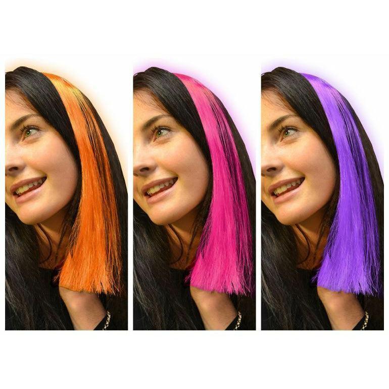 Adult Unisex Neon Clip In Hair Extensions Fancy Dress Accessories (3 Pack)