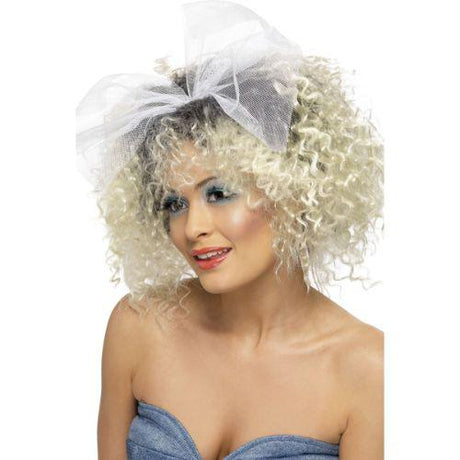Adult Women's Wild Child Curly 1980s Pop Star Wig Fancy Dress Accessory - Blonde