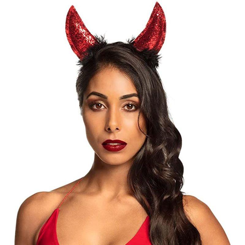 Boland Devil Glitter Horns on a Headband Adult Fancy Dress Accessory