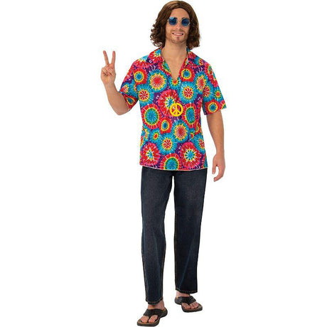 Bristol Novelty Groovy Hippie Psychedelic Top & Necklace Fancy Dress Costume