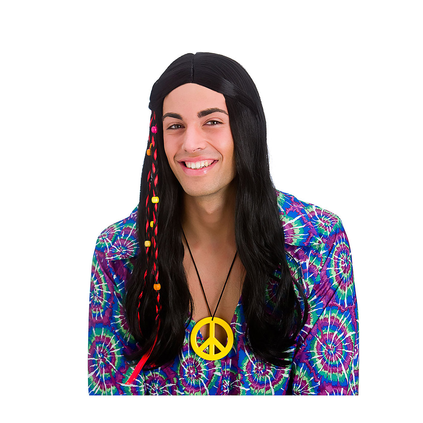 Cool Hippie Wig with Ribbon and Beads - Adult
