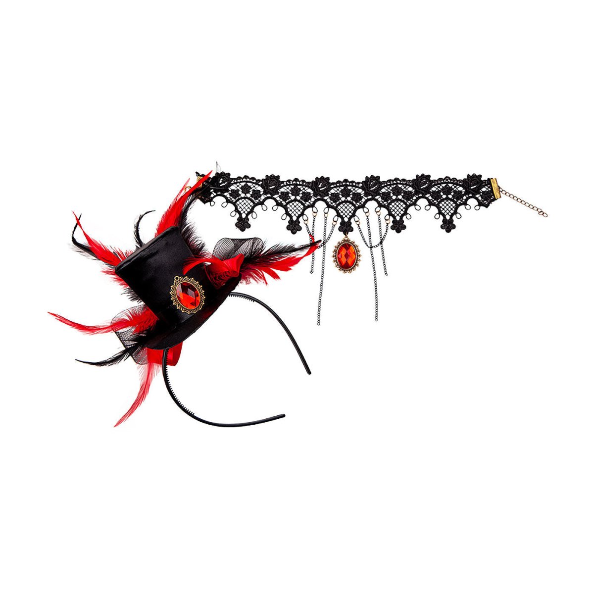 Wicked Costumes Ltd - Vampiress Top Hat & Necklace - Adult - Fancy Dress Central