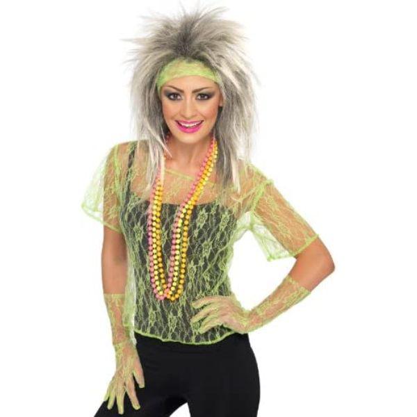 Smiffy's 1980's Neon Green Women's Fancy Dress Costume Kit
