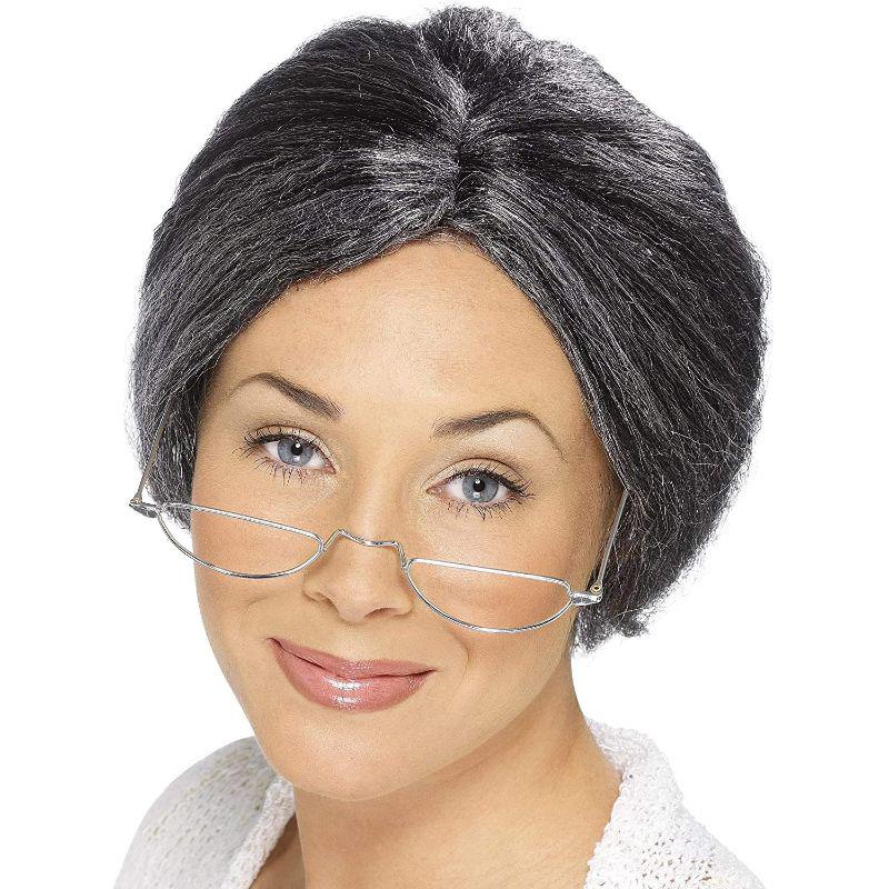 Smiffys Grey Granny Bun Wig Women's Fancy Dress Accessory