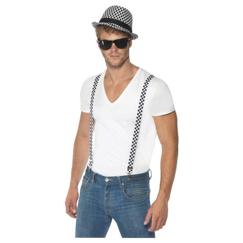 Smiffys Ska Two Tone Instant Black & White Hat & Braces Fancy Dress Kit